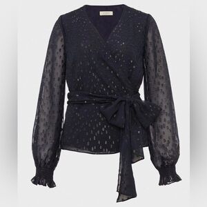 HOBBS London Elizabeth Lurex Wrap Blouse Navy UK6 US2